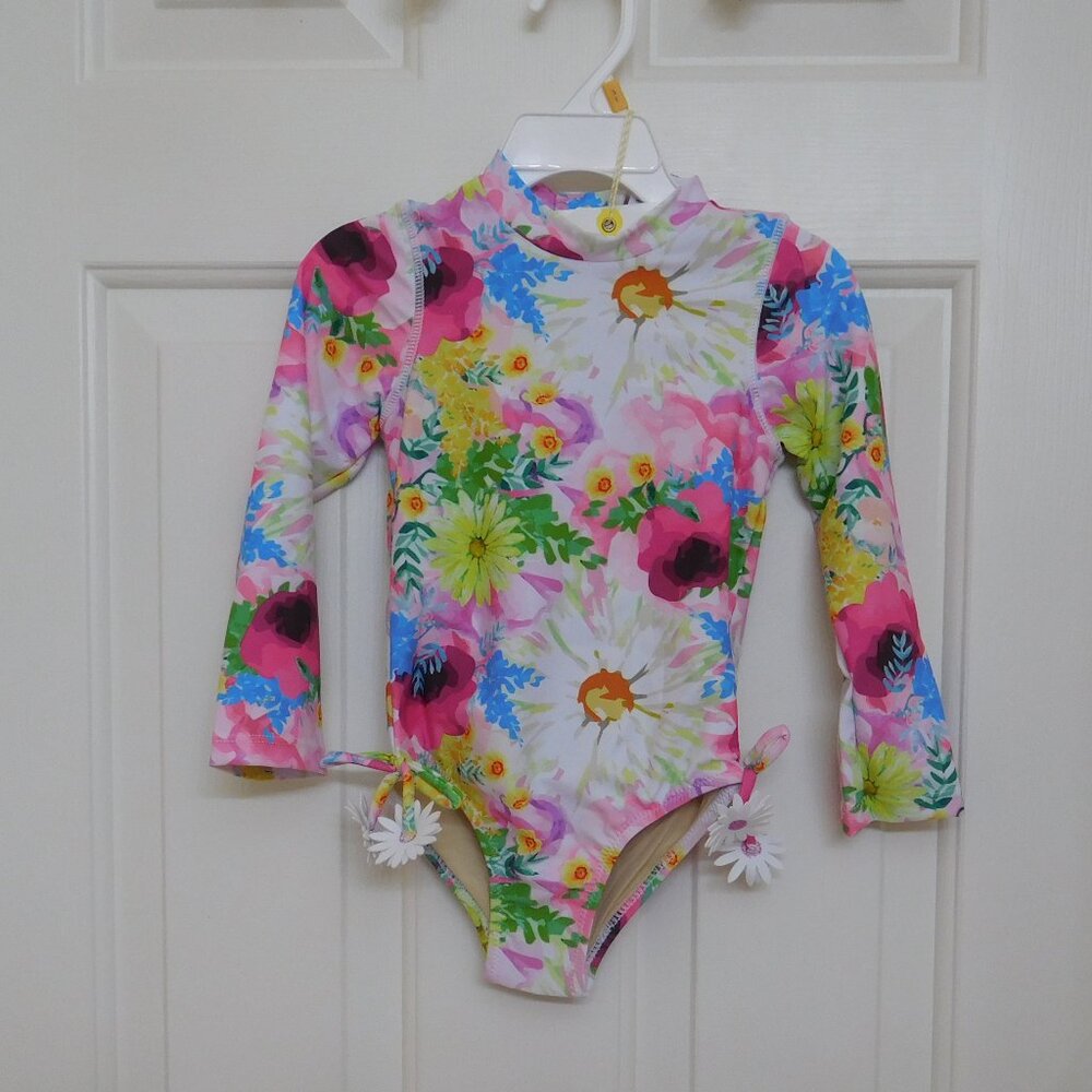 NWT Shade Critters Floral Long Sleeve Rash Guard Swimsuit sz 2t 3t or 4t